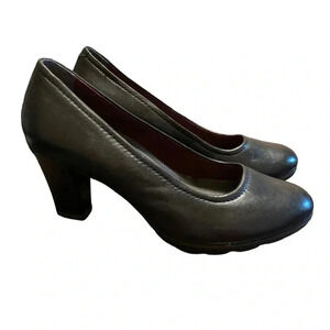 Tamaris Womens Black Leather Comfort Heels